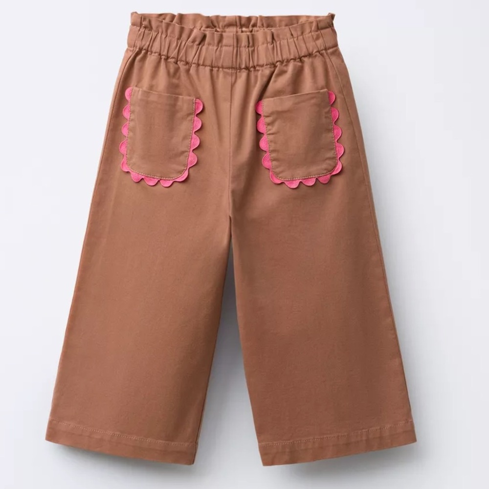 🆕NWT - Zara Kids Wavy Brown culottes with Pink Trim 3T